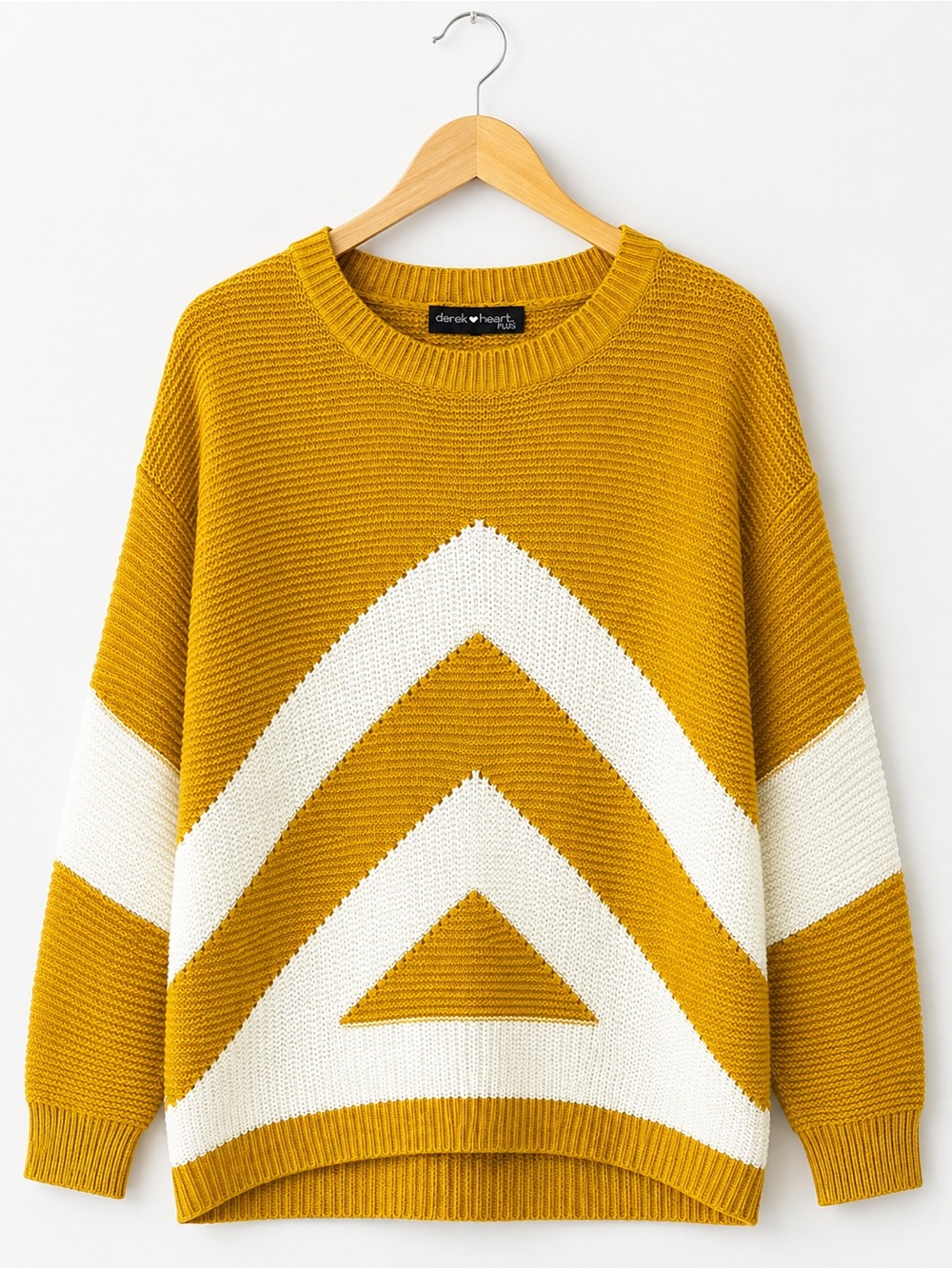 Derek Heart Plus 3X Mustard Yellow White Chevron Colorblock Sweater NWOT